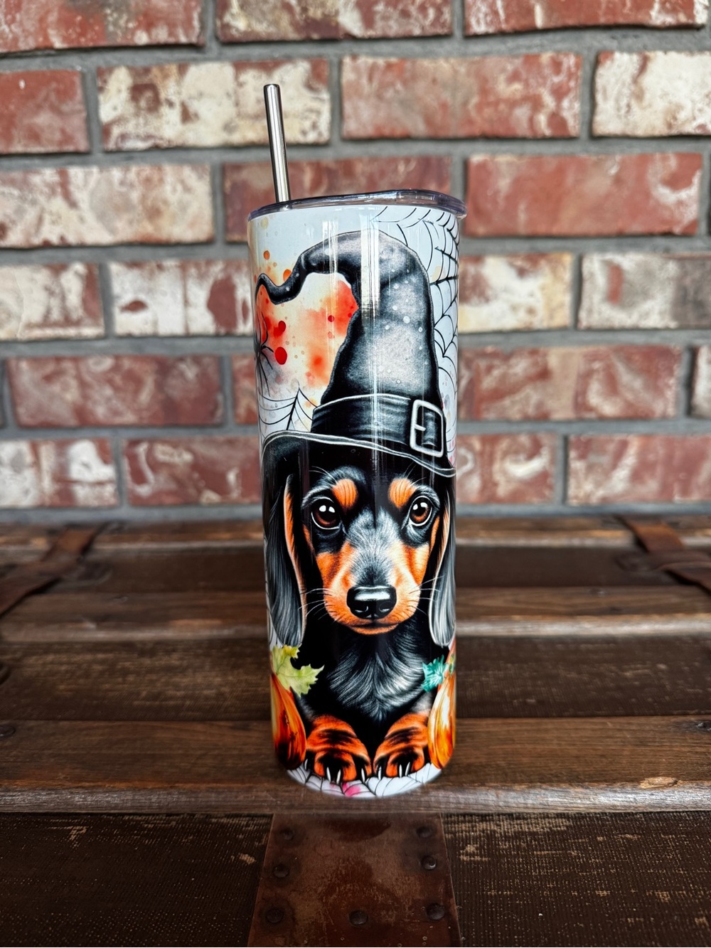 20 oz. Skinny stainless tumbler - Halloween dachshund